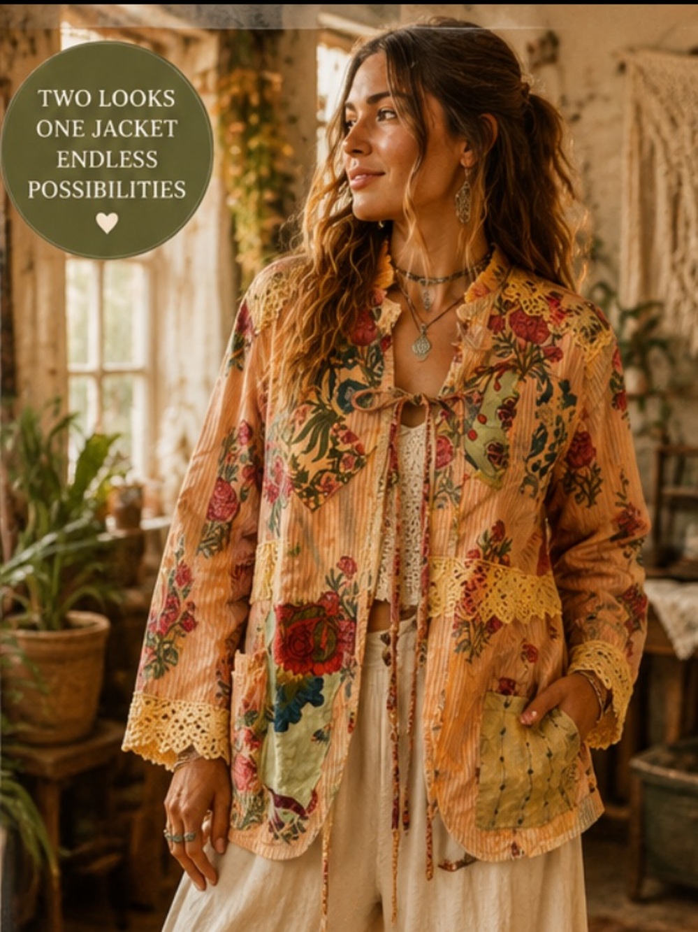 Rare Bird Dahlia Reversible Patchwork Jacket — Mustard & Floral.